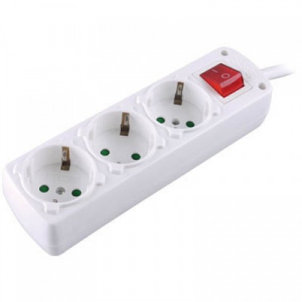 LAMTECH POWER STRIP WITH SWITCH 3 OUTLETS WHITE 3M