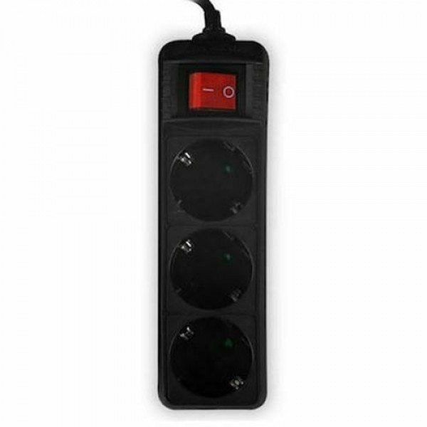 LAMTECH POWER STRIP WITH SWITCH 3 OUTLETS BLACK 3M