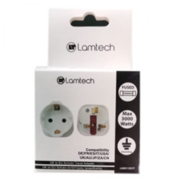 LAMTECH UK 13A TO EU SCHUKO TRAVEL ADAPTER