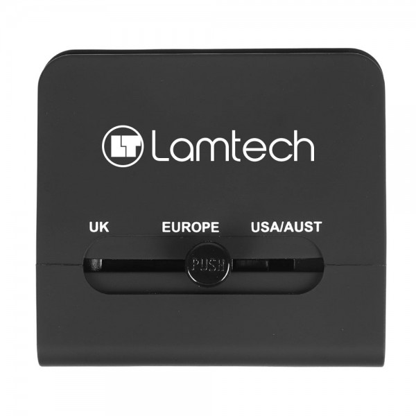 LAMTECH UNIVERSAL TRAVEL ADAPTER WITH 2 USB PORTS AC 6A BLACK