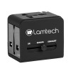 LAMTECH UNIVERSAL TRAVEL ADAPTER WITH 2 USB PORTS AC 6A BLACK