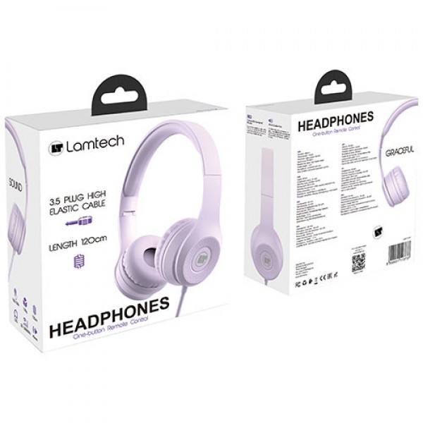 LAMTECH EXTRA BASS STEREO HEADPHONES WITH MIC PURPLE