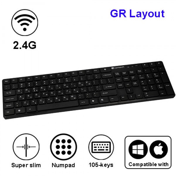 LAMTECH 2.4G WIRELESS FULL SIZE  KEYBOARD 105 KEYS GR LAYOUT BLACK