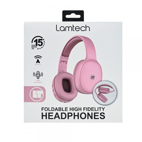 LAMTECH BT5.3 FOLDABLE HIGH FIDELITY HEADPHONES PINK