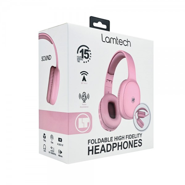 LAMTECH BT5.3 FOLDABLE HIGH FIDELITY HEADPHONES PINK