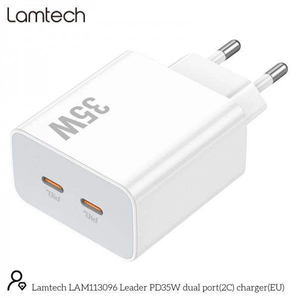 LAMTECH DUAL TYPE-C FAST CHARGER PD35W WHITE