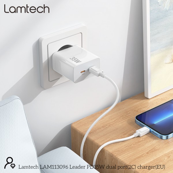 LAMTECH DUAL TYPE-C FAST CHARGER PD35W WHITE