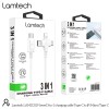 LAMTECH 3 IN 1 CHARGING TYPE-C CABLE TO TYPE-C/LIGHTNING/MICRO USB 1M WHITE