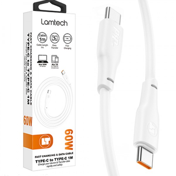 LAMTECH CHARGE AND DATA CABLE TYPE-C TO TYPE-C 60W 1M WHITE