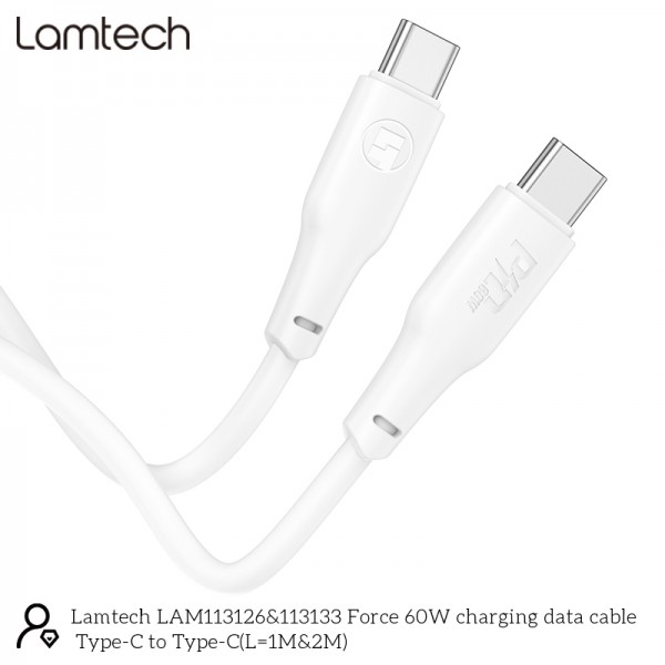 LAMTECH CHARGE AND DATA CABLE TYPE-C TO TYPE-C 60W 1M WHITE