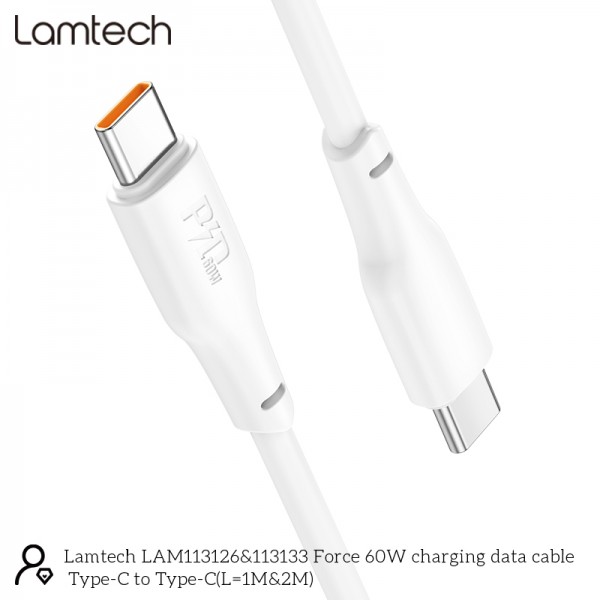 LAMTECH CHARGE AND DATA CABLE TYPE-C TO TYPE-C 60W 1M WHITE