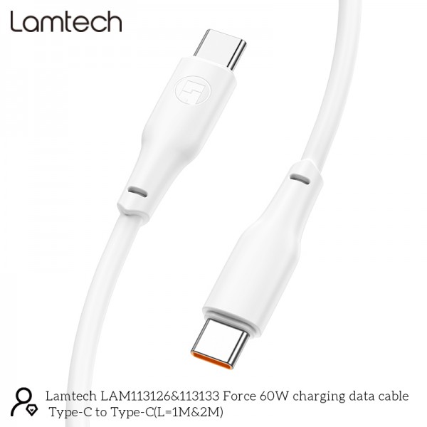 LAMTECH CHARGE AND DATA CABLE TYPE-C TO TYPE-C 60W 1M WHITE