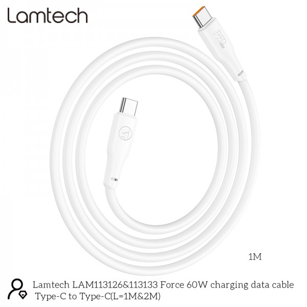 LAMTECH CHARGE AND DATA CABLE TYPE-C TO TYPE-C 60W 1M WHITE