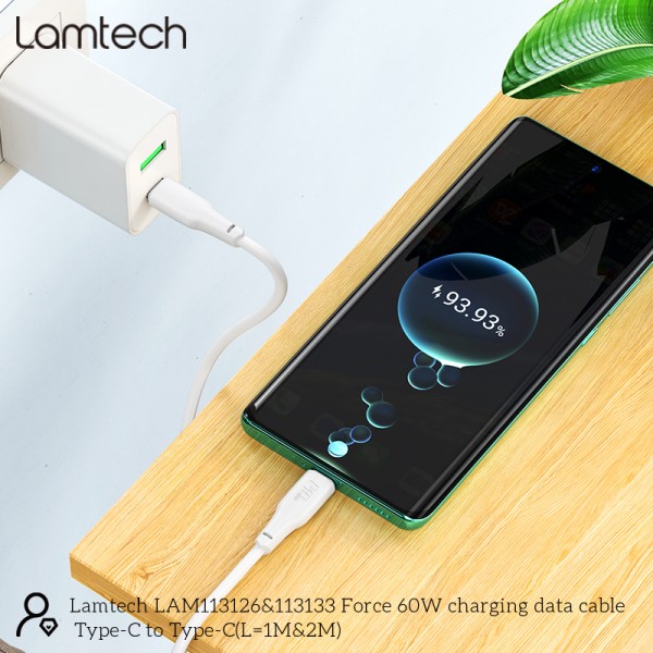 LAMTECH CHARGE AND DATA CABLE TYPE-C TO TYPE-C 60W 1M WHITE