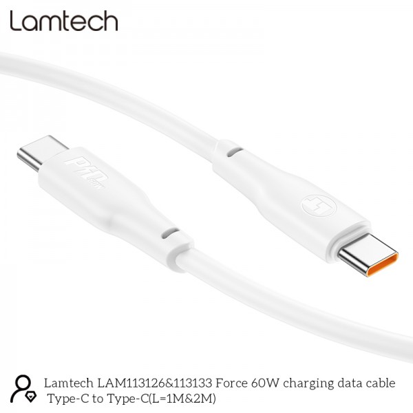 LAMTECH CHARGE AND DATA CABLE TYPE-C TO TYPE-C 60W 2M WHITE