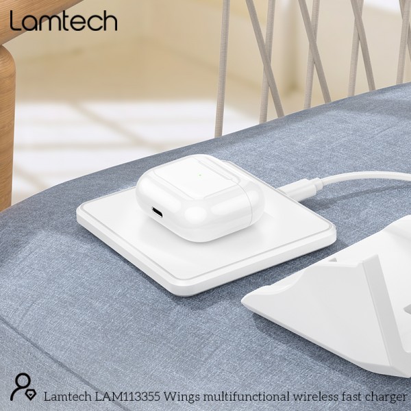 LAMTECH WIRELESS FAST CHARGER 15W WITH STAND WHITE