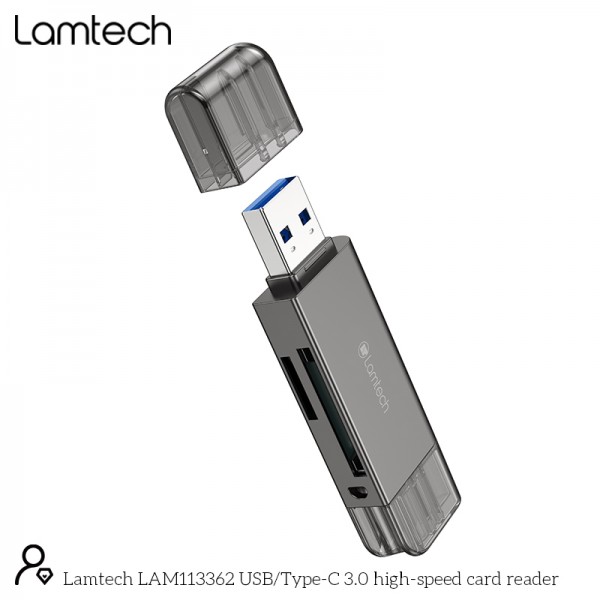 LAMTECH USB/TYPE-C 3.0 HIGH SPEED CARD READER METAL GREY