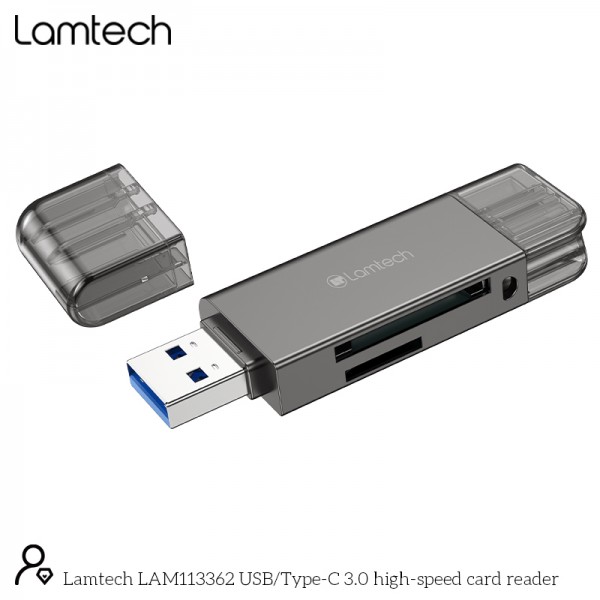 LAMTECH USB/TYPE-C 3.0 HIGH SPEED CARD READER METAL GREY