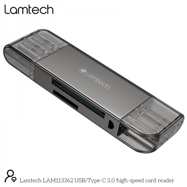 LAMTECH USB/TYPE-C 3.0 HIGH SPEED CARD READER METAL GREY