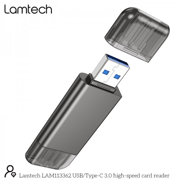 LAMTECH USB/TYPE-C 3.0 HIGH SPEED CARD READER METAL GREY