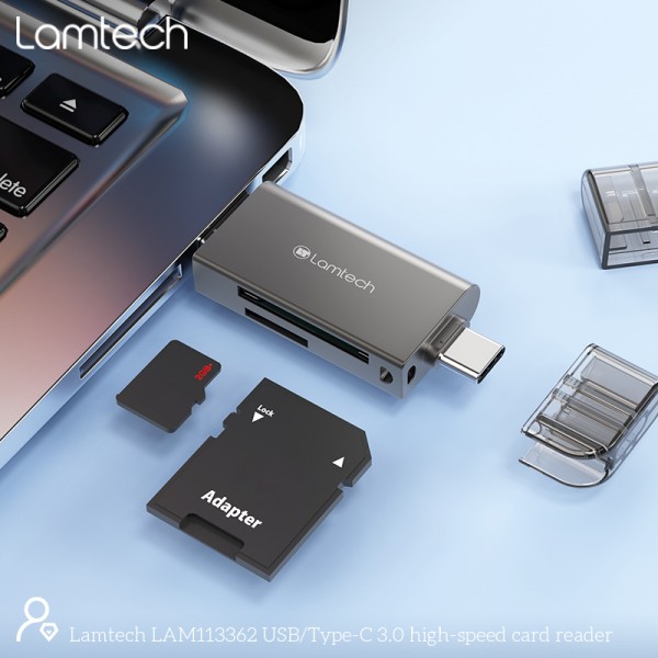 LAMTECH USB/TYPE-C 3.0 HIGH SPEED CARD READER METAL GREY