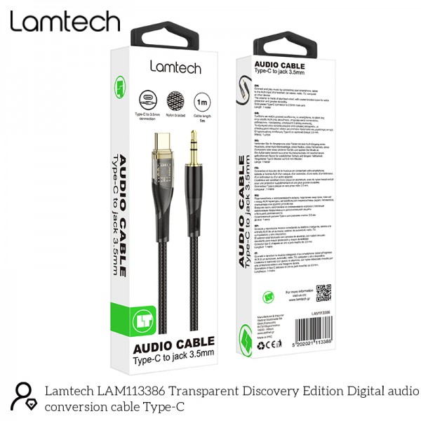 LAMTECH AUDIO CABLE TYPE-C TO 3.5MM JACK BLACK 1M