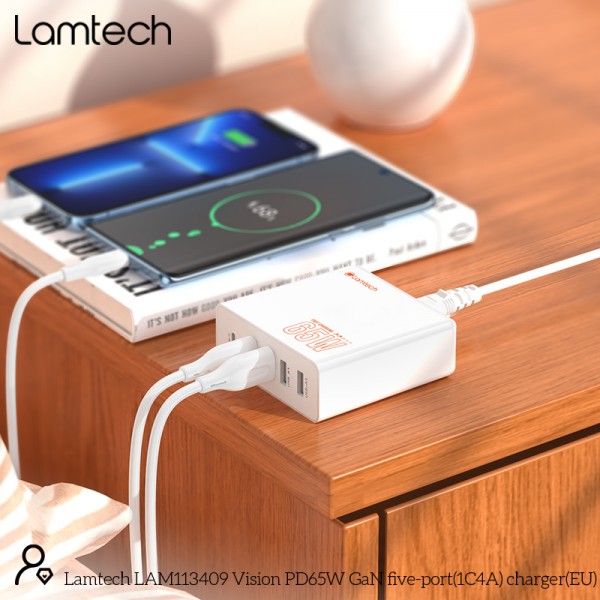 LAMTECH GAN FAST CHARGER 1xTYPE-C & 4xQC3.0 65W & EU CABLE 1.5M