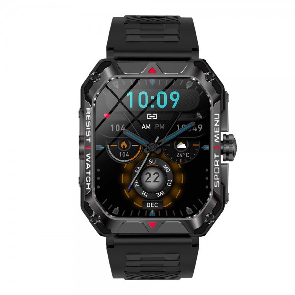 LAMTECH SPORT WATCH BT5.1 WITH HEALTH SENSOR & SPORT TRACKING SQUARE TFT 2.02' DISPLAY BLACK