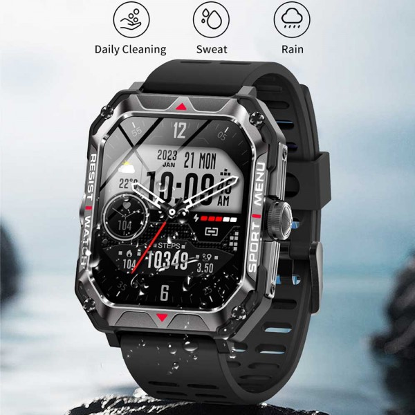 LAMTECH SPORT WATCH BT5.1 WITH HEALTH SENSOR & SPORT TRACKING SQUARE TFT 2.02' DISPLAY BLACK