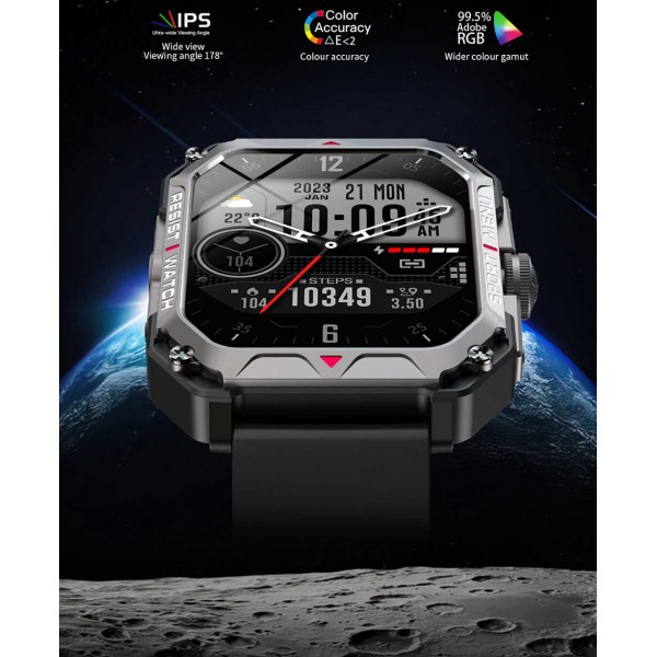 LAMTECH SPORT WATCH BT5.1 WITH HEALTH SENSOR & SPORT TRACKING SQUARE TFT 2.02' DISPLAY BLACK