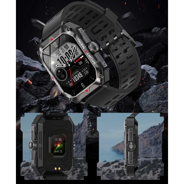 LAMTECH SPORT WATCH BT5.1 WITH HEALTH SENSOR & SPORT TRACKING SQUARE TFT 2.02' DISPLAY BLACK