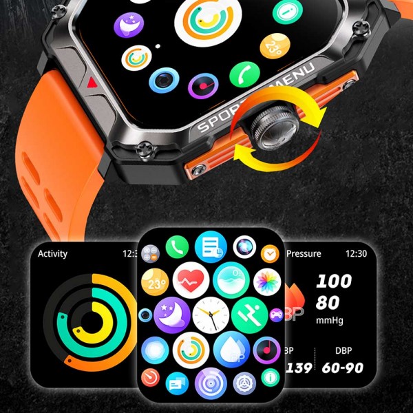 LAMTECH SPORT WATCH BT5.1 WITH HEALTH SENSOR & SPORT TRACKING SQUARE TFT 2.02' DISPLAY B.ORANGE