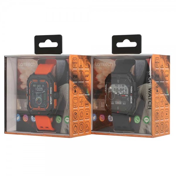 LAMTECH SPORT WATCH BT5.1 WITH HEALTH SENSOR & SPORT TRACKING SQUARE TFT 2.02' DISPLAY B.ORANGE