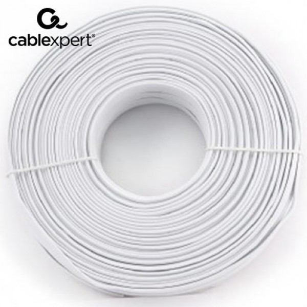 CABLEXPERT FLAT TELEPHONE CABLE STRANDED WIRE 100m WHITE 4 WIRES