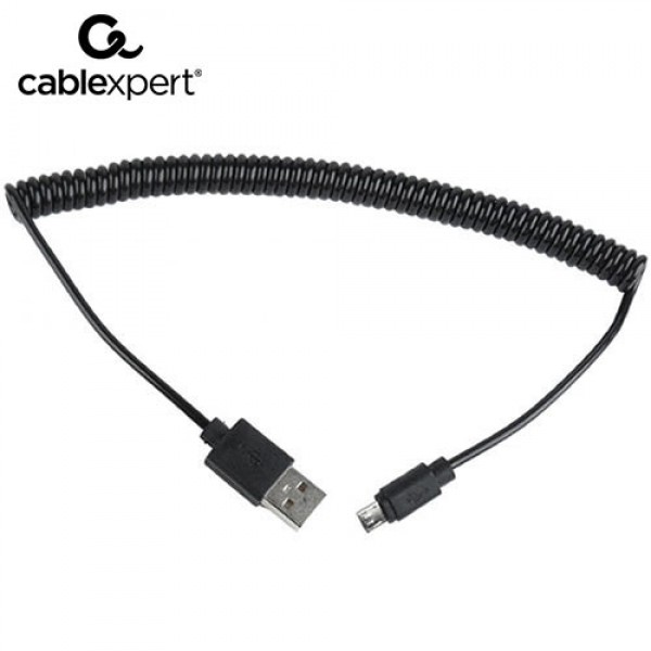 CABLEXPERT COILED MICRO-USB CABLE 1,8m BLACK