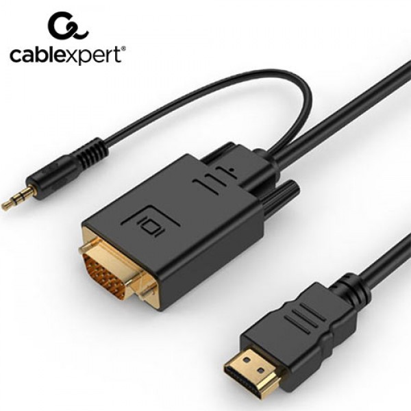 CABLEXPERT HDMI TO VGA AND AUDIO ADAPTER CABLE SINGLE PORT 1,8M BLACK