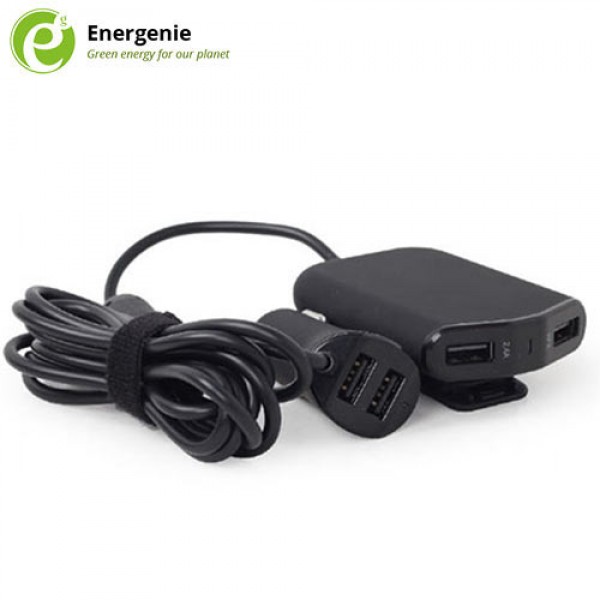 ENERGENIE 4-PORT FRONT AND BACK SEAT CAR CHARGER 9,6A BLACK