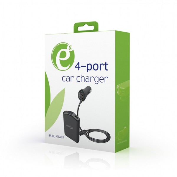 ENERGENIE 4-PORT FRONT AND BACK SEAT CAR CHARGER 9,6A BLACK