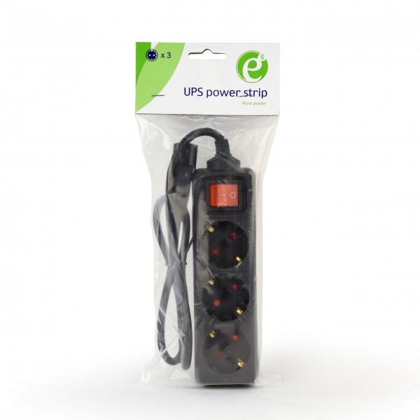 ENERGENIE UPS POWER STRIP 3 SCHUKO SOCKETS FUSED SWITCH 16A C14 0,6M BLACK