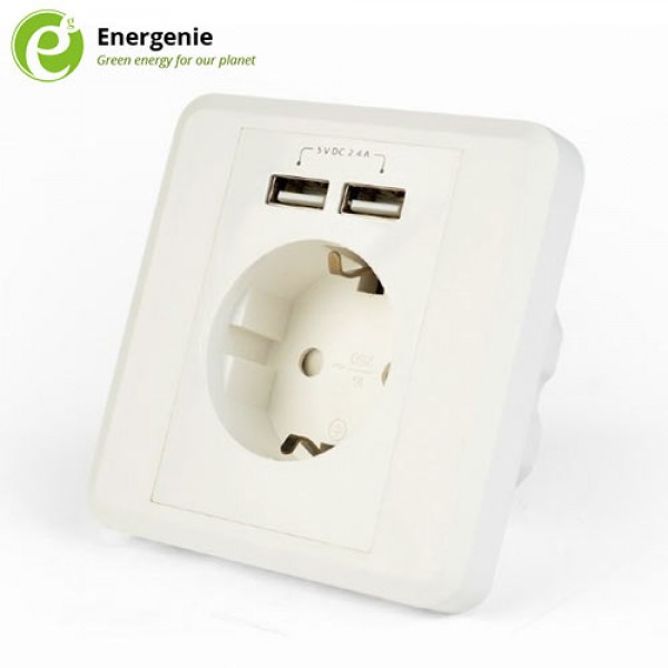 ENERGENIE AC WALL SOCKET WITH 2 PORT USB CHARGER 2,4A WHITE