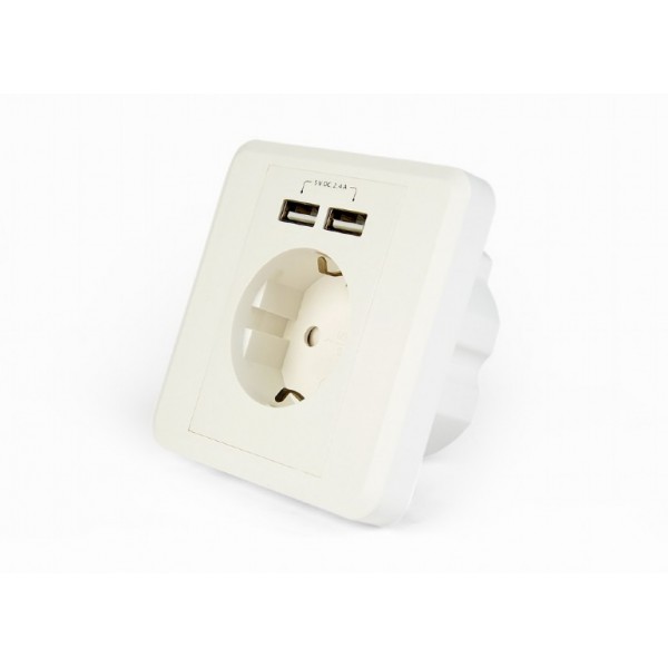 ENERGENIE AC WALL SOCKET WITH 2 PORT USB CHARGER 2,4A WHITE