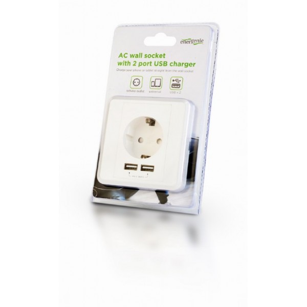 ENERGENIE AC WALL SOCKET WITH 2 PORT USB CHARGER 2,4A WHITE