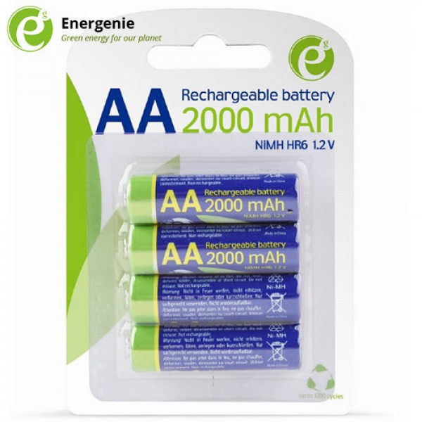 ENERGENIE RECHARGEABLE AA INSTANT BATTERIES READY TO USE 2000MAH 4PCS RETAIL PACK