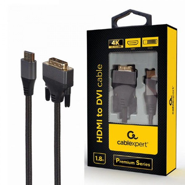 CABLEXPERT HDMI TO DVI CABLE PREMIUM SERIES 4K 1,8M RETAIL PACK