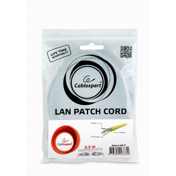 CABLEXPERT UTP CAT6 PATCH CORD 0.5M YELLOW