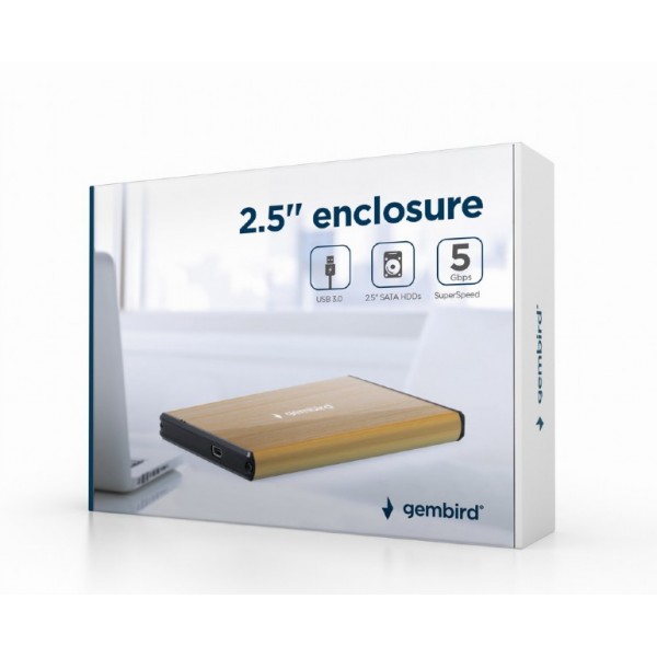 GEMBIRD USB 3.0 2.5' ENCLOSURE BRUSHED ALUMINUM GOLD