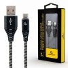 CABLEXPERT PREMIUM COTTON BRAIDED TYPE-C USB CHARGING AND DATA CABLE 1M BLACK/WHITE RETAIL PACK