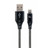 CABLEXPERT PREMIUM COTTON BRAIDED TYPE-C USB CHARGING AND DATA CABLE 1M BLACK/WHITE RETAIL PACK