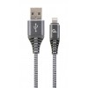 CABLEXPERT PREMIUM COTTON BRAIDED LIGHTNING CHARGING AND DATA CABLE 1M SPACEGREY/WHITE RETAIL PACK