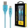 CABLEXPERT PREMIUM COTTON BRAIDED MICRO-USB CHARGING AND DATA CABLE 1M TURQOUISE/WHITE RETAIL PACK